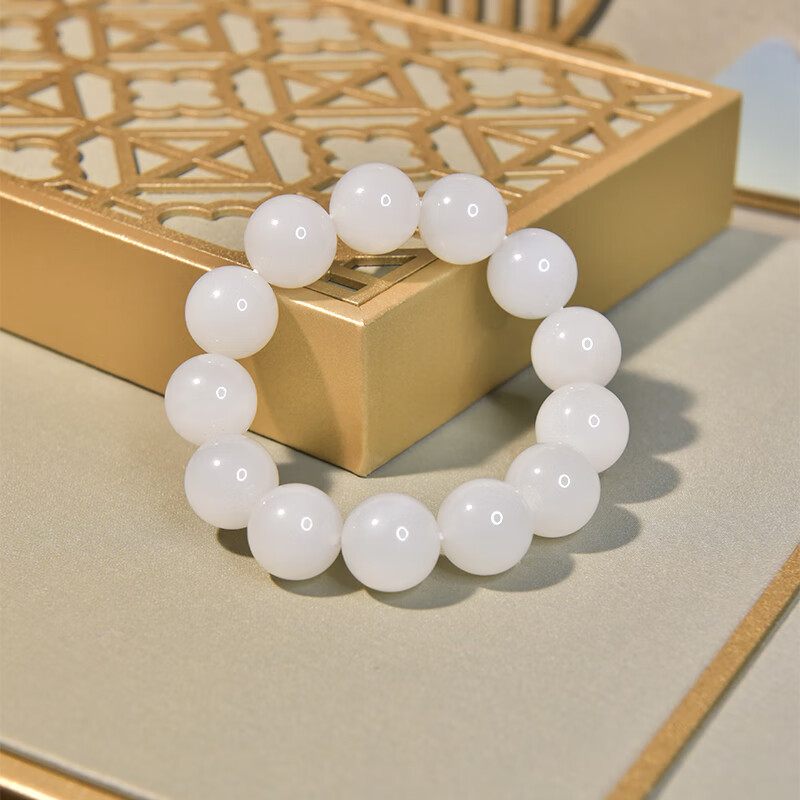 左氏0838白玉圆珠籽料文玩手串精雕苹果圆佛珠文玩手链男女款和田玉