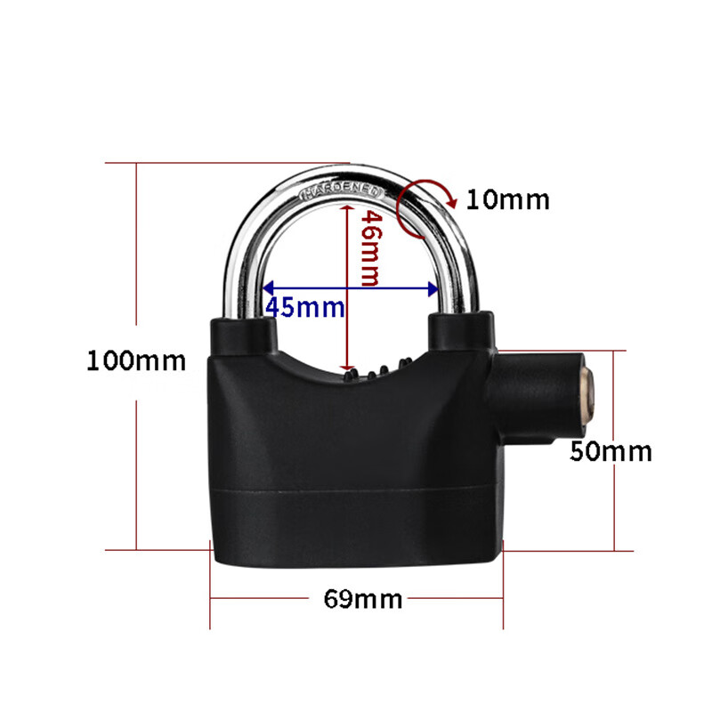警報(bào)鎖具自行車摩托車鎖高分貝防盜Alarm lock掛鎖批發(fā) 黑色短梁