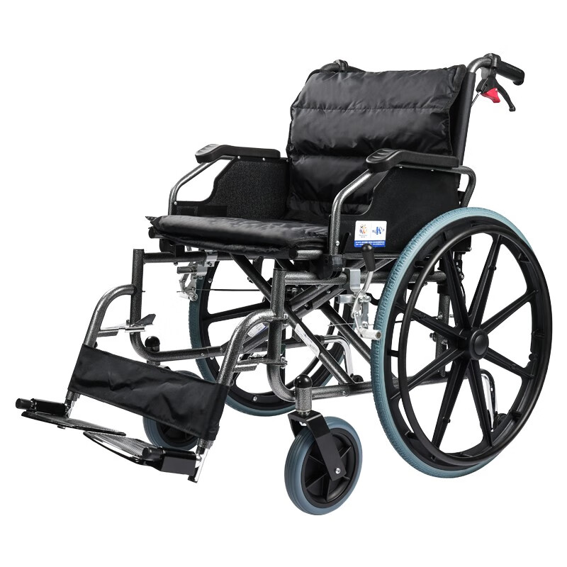 凯洋加大加宽轮椅折叠高承重加固车架加厚坐垫扶手可掀脚踏可调节带防