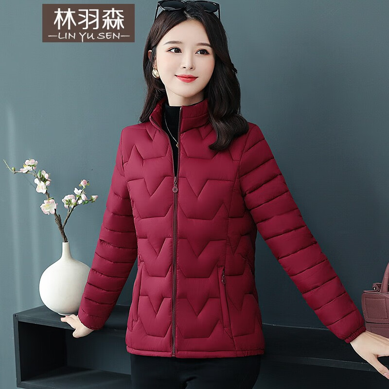 林羽森冬季外套薄款小棉衣女短款中年时尚轻薄立领女士棉服冬款棉袄冬