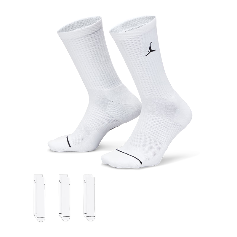 耐克（NIKE）JORDAN EVERYDAY 速干中筒運動襪（3雙） DX9632-100 XL
