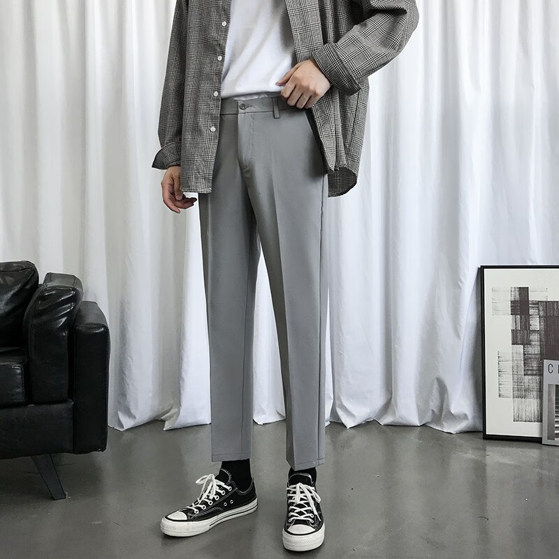 古莱登les小码男裤矮个子坠感西裤26码xs155修身直筒休闲裤子纯色九分