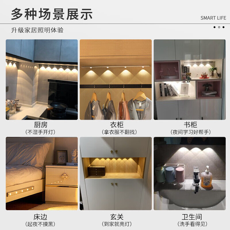 芃彩led人体感应灯带充电式无线衣柜橱柜猫眼灯酒柜波纹灯条 【山丘灰】20CM-感应+调光调色