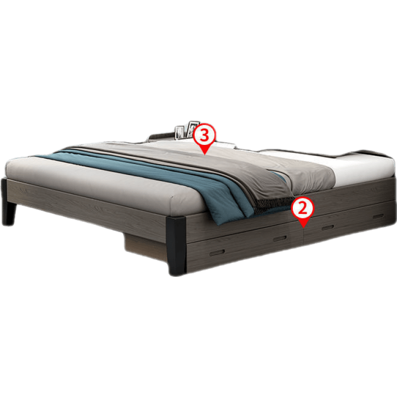 澜墨 实木床现代简约轻奢板式床出租房主卧1.5米1.8米双人床单人床1.2M 软包+抽屉+10CM床垫+2个床头柜 1800mm*2000mm框架结构