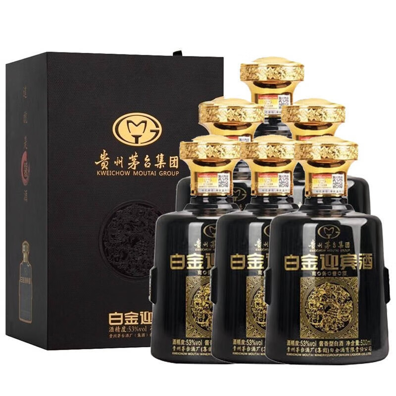 茅台集团 白金酒 白金迎宾酒商务酱 黑色 53度酱香型白酒 500ml*6瓶
