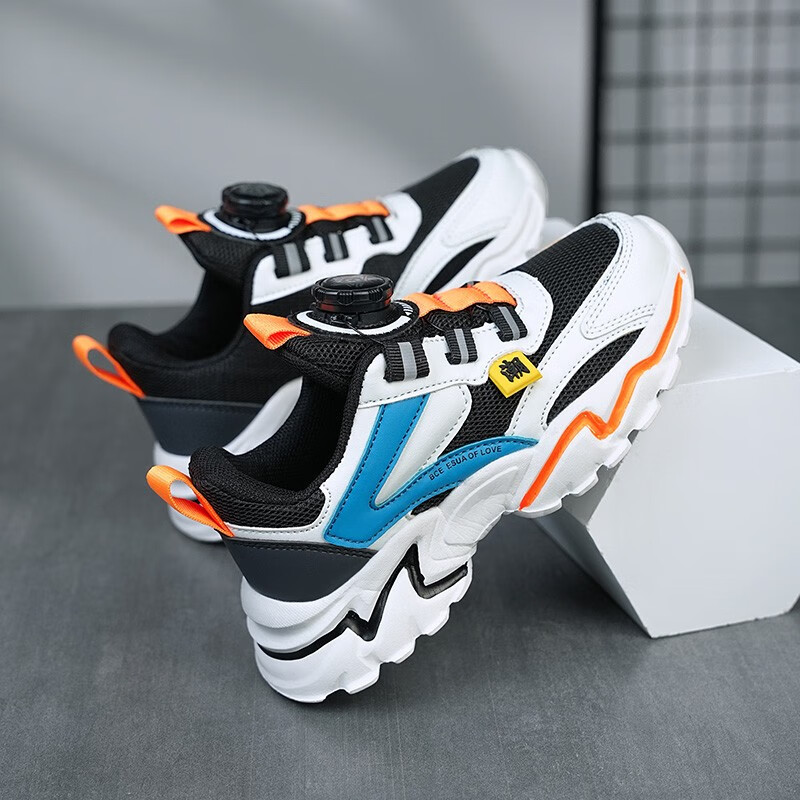 贝天熊童鞋男女童运动跑步鞋春秋夏新款革面小童鞋子网面透气旋转扣鞋子 BLT839深蓝【双网】 30码 内长19.0/脚18.0