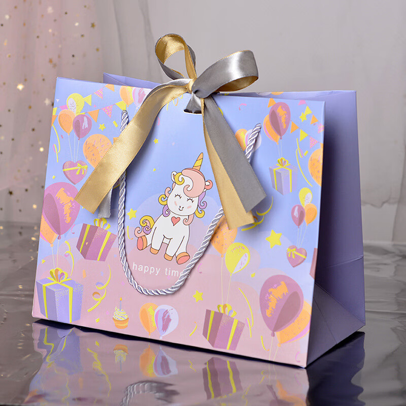 欧斯若 3个装时尚卡通礼品袋 情人节礼物包装袋 独角兽生日手提袋纸袋
