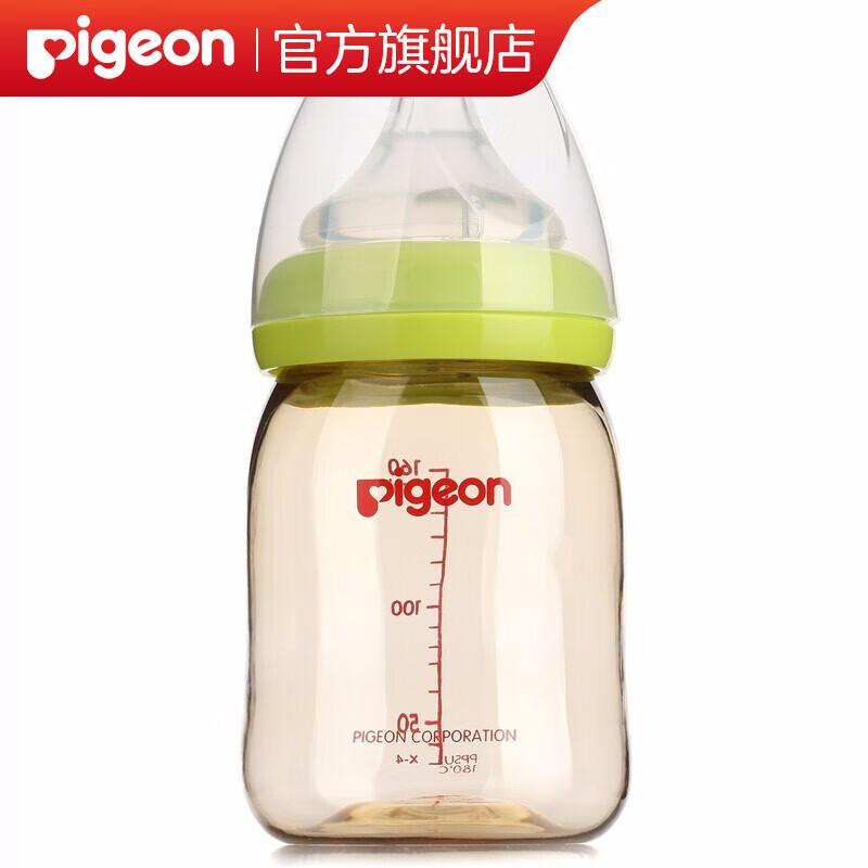 贝亲（Pigeon） 奶瓶 奶嘴 新生儿宽口径玻璃/PPSU奶瓶母乳般自然实感 绿色AA76配SS奶嘴 160ML PPSU材质