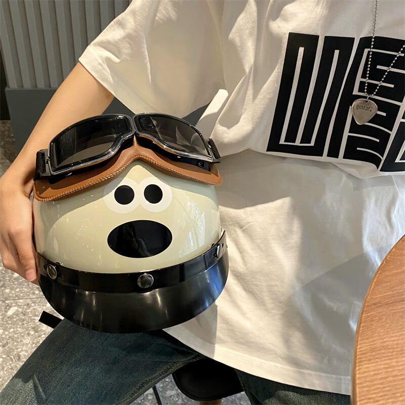 卡通狗狗头盔创意电瓶电动摩托车半盔男女情侣哈雷安全帽可爱萌