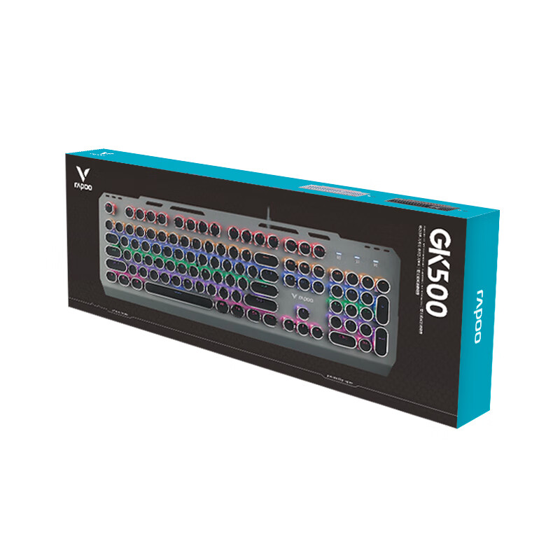 雷柏（Rapoo） GK500朋克版 机械键盘 有线键盘 游戏键盘 104键混光键盘 吃鸡键盘 电脑键盘 黑色 青轴