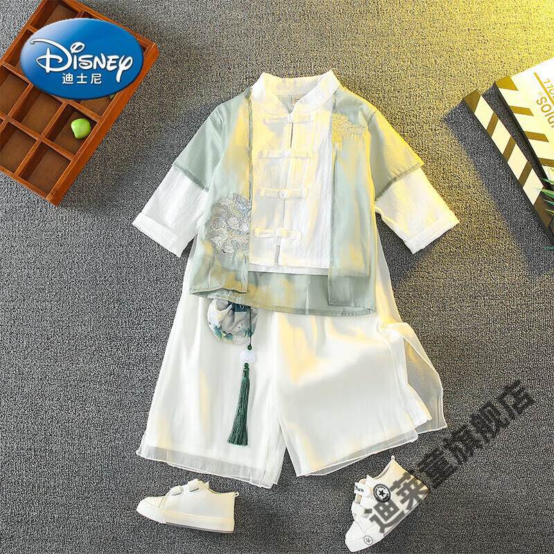迪士尼（Disney）汉服男童夏季中国风2023新款儿童中秋古风帅气高端演出 绿色春秋款（请勿恶意退款）1【预售】 110【预售】属于什么档次？