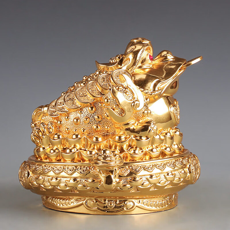 纯铜贴金金蟾招财摆件三脚金蟾蜍三足金蟾办公室店铺家居摆件 小号