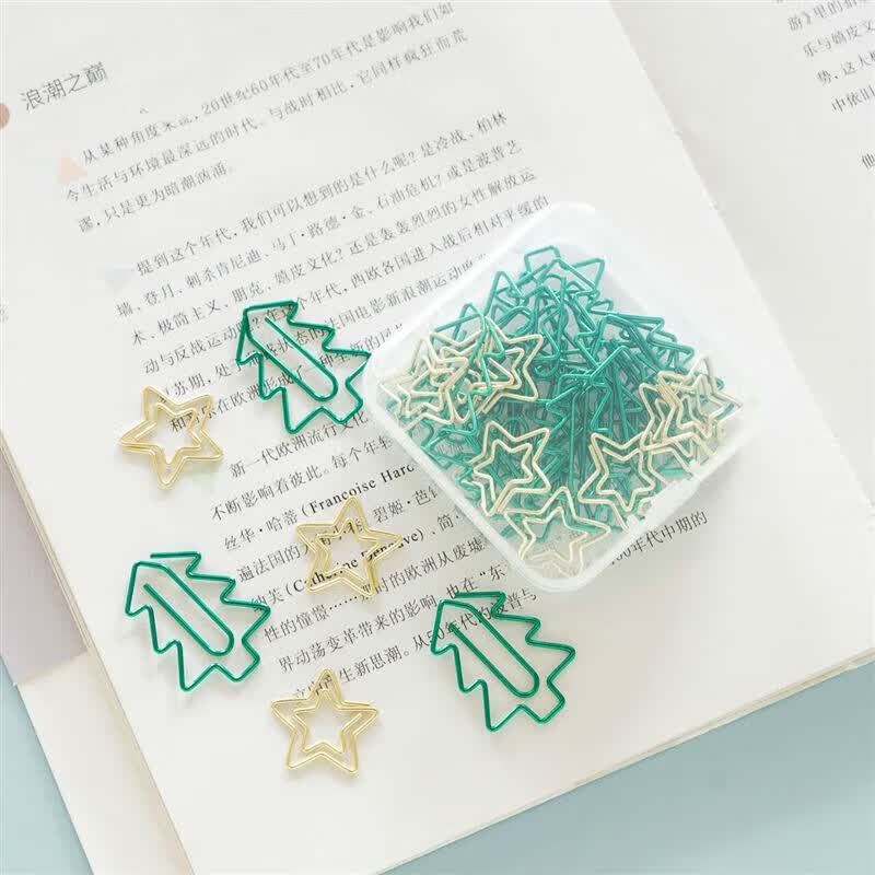 阡囤 异形玫瑰金盒装回形针几何造型多功能韩版书签 可爱曲别针小号小