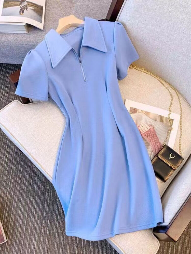 夏季韩系气质显高polo连衣裙连衣裙女夏季小众设 蓝色【优质款】 m 先