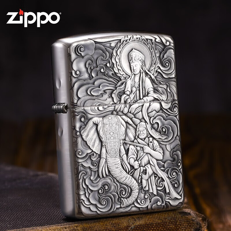zippozippo纯银打火机正版 纯银盔甲浮雕鬼王普贤菩萨 男士商务送礼