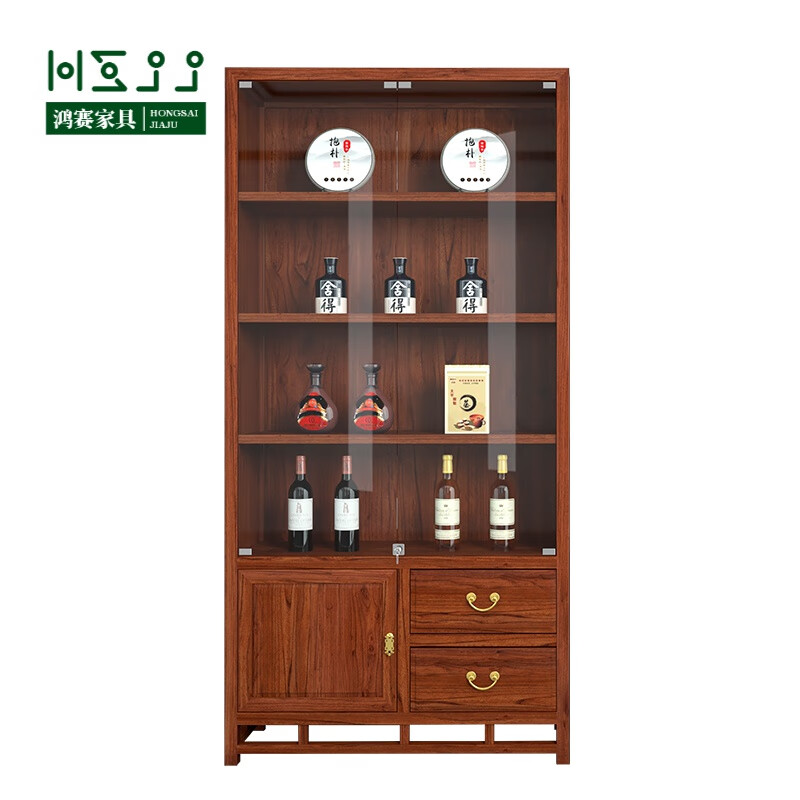 姚爸爸酒柜展示柜玻璃门酒柜展示柜实木新中式带灯靠墙白酒柜组合客
