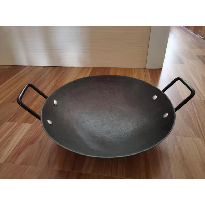 德梵蒂双耳老式生铁锅家用铁炒无涂层加厚圆底尖底铸铁干不粘 28cm