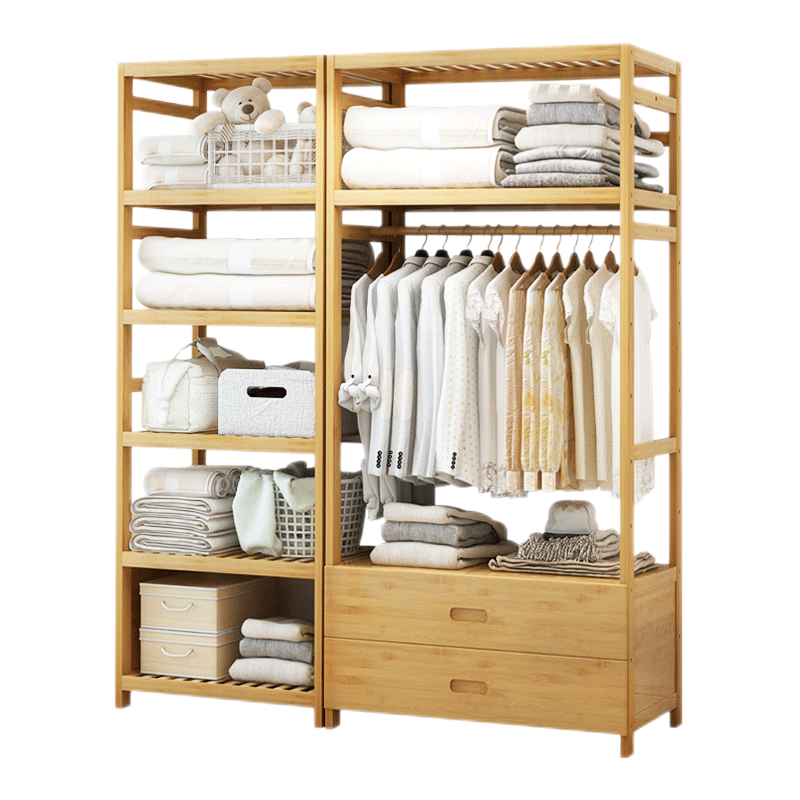 竹艺佳（ZHUYIJIA）简易衣柜竹木收纳柜衣服柜组合衣柜卧室柜挂衣柜储物柜置物柜组装衣橱 【A款】-双抽屉70衣柜