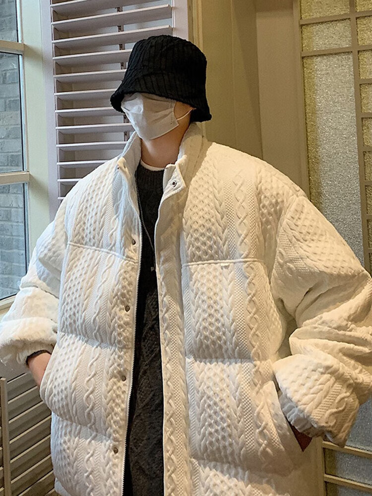 以纯(yishion)白色棉服男22冬季新款港风ins潮流压印防寒休闲棉衣外套