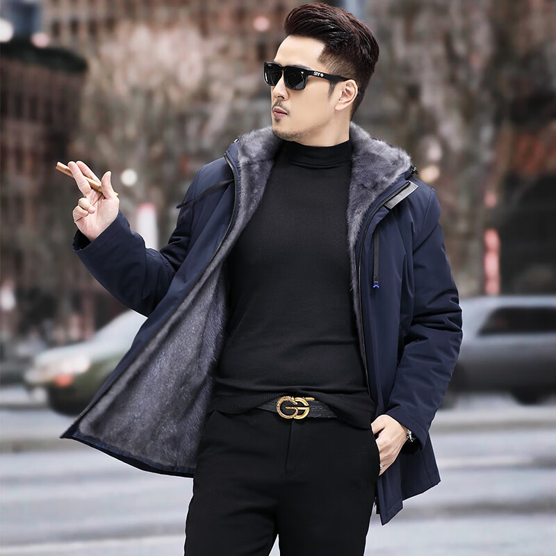 水貂内胆连帽派克服男士整貂外套海宁皮草尼克服加厚保暖冬季貂皮大衣