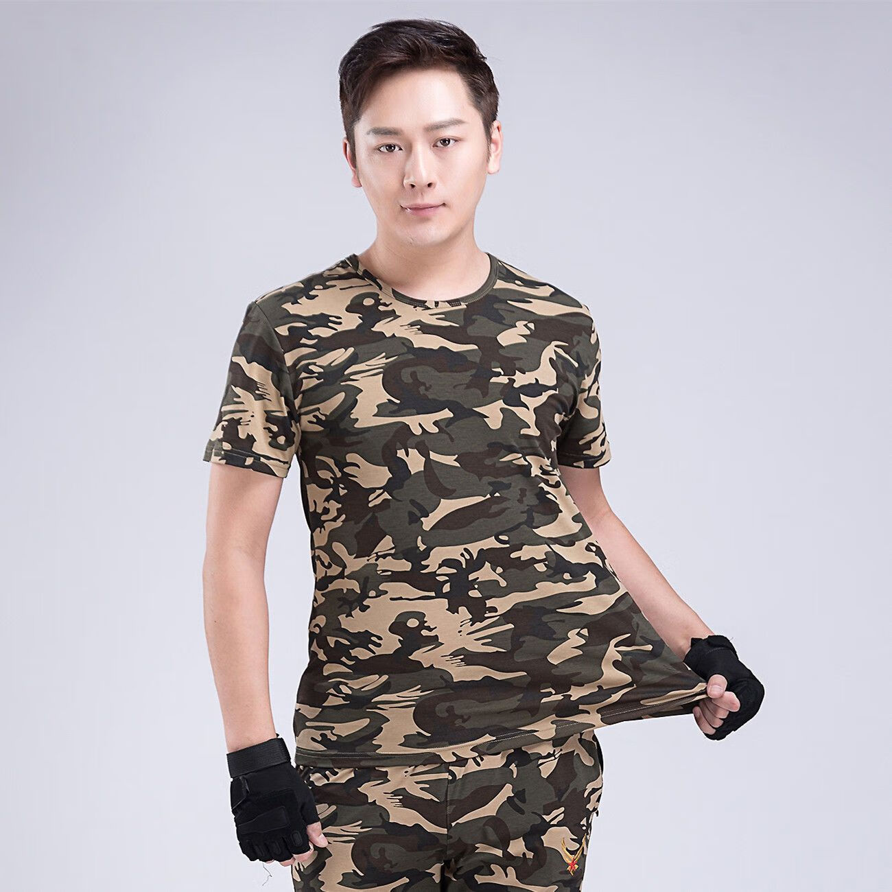芬佧宾迷彩短袖t恤男夏季薄款透气吸汗圆领半袖户外迷彩短 绿迷彩短袖