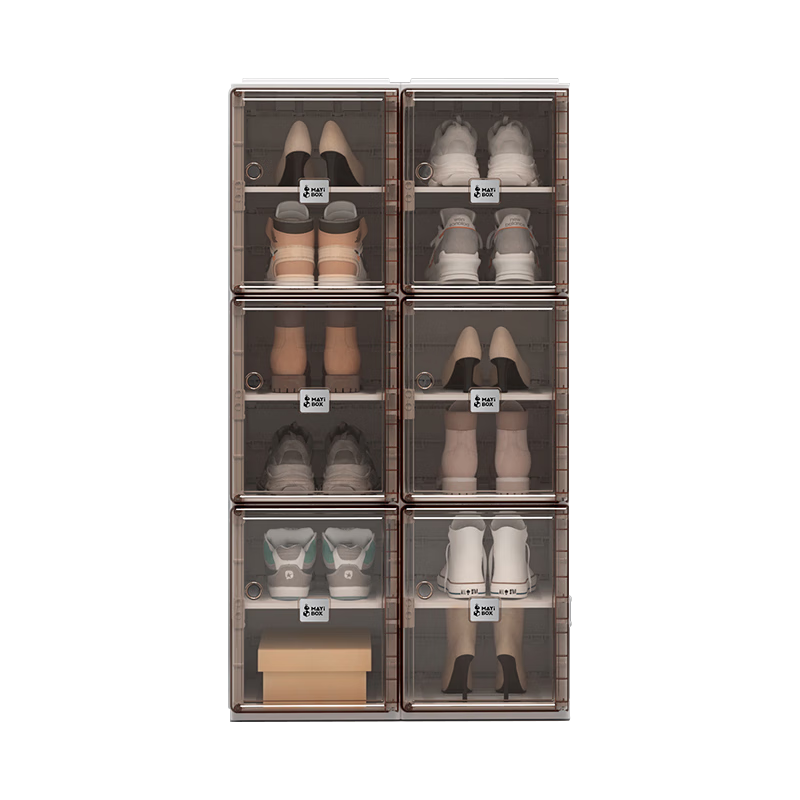 蚂蚁盒子（MAYIHEZI）免安装可折叠鞋盒茶色塑料鞋柜门口收纳防尘防潮鞋盒 1列10层10格