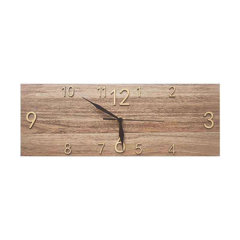 KOLYMAX 木纹新中式轻奢风挂钟客厅现代简约长方形时钟可摆放式钟表静音 深色大号