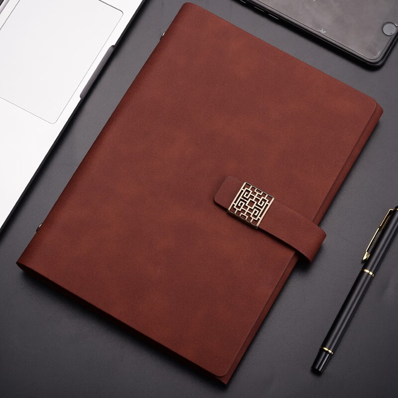 锦兔 活页本可拆卸笔记本加厚记事本复古羊巴皮商务a5活页笔记本会议记录本套装礼盒搭扣活页夹定制 深棕色