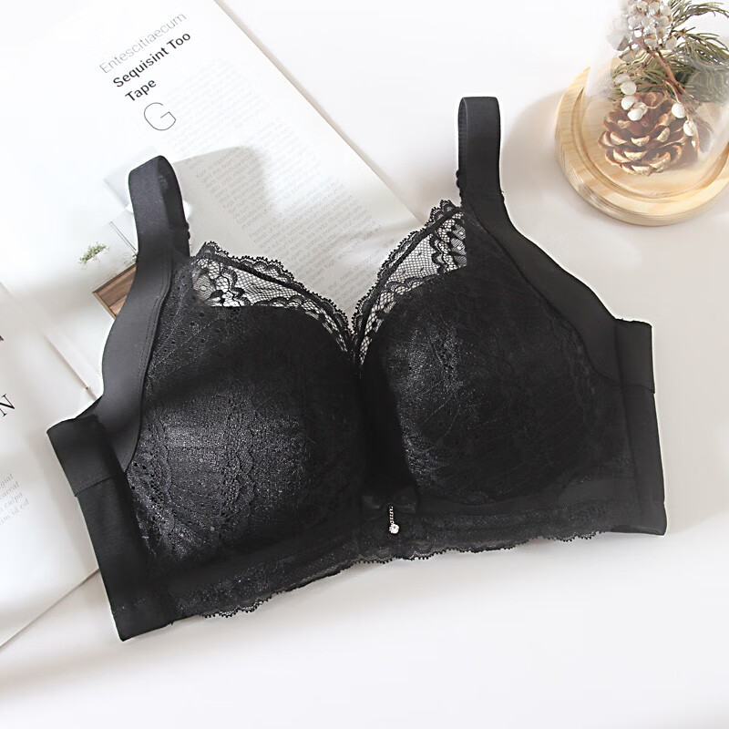 o)大胸显小全罩杯内衣软钢圈薄款防下垂收副乳文胸gc74947 黑色 75c