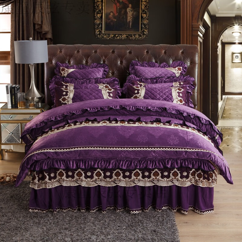 2米大床四件套两米大床双人床四件套带床罩绒面双面绒床裙被套2米2.