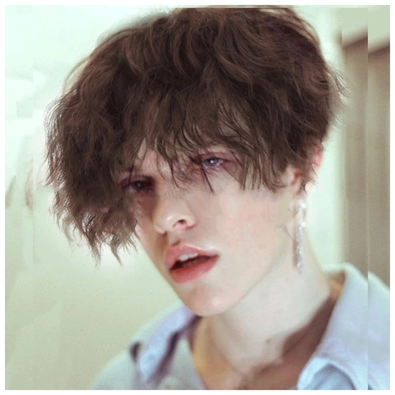 莉斯尔锡纸烫中性假发帅气男生泡面头假发自然蓬松cos头套假发 浅棕色