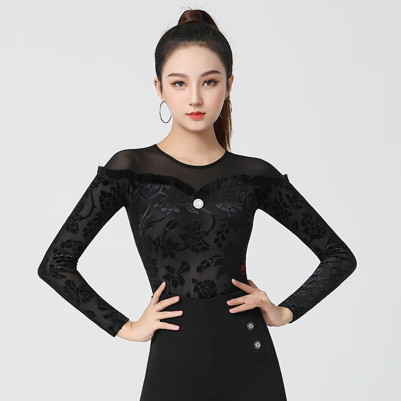 丹宝罗拉丁舞练功服漂亮洋气2022年摩登舞上衣女成年新款冬季长袖 烧