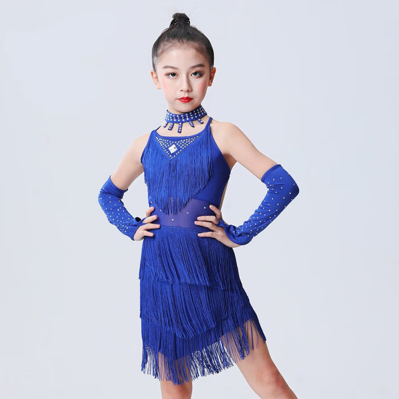 goyn新款儿童裙拉丁舞流苏裙女童舞蹈裙表演服舞台演出服比赛连衣舞裙