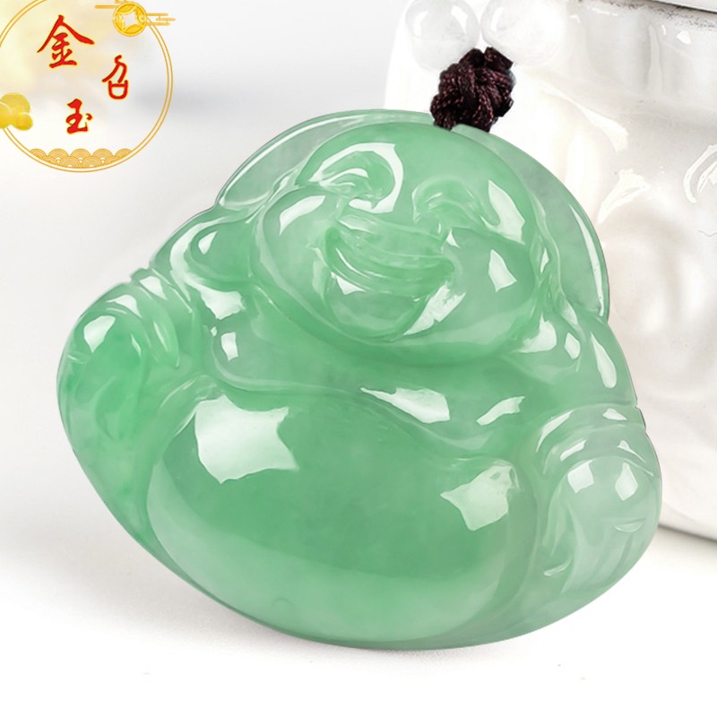 金召玉翡翠弥勒佛玉坠笑口纳福吊坠苹果绿挂件自戴送礼