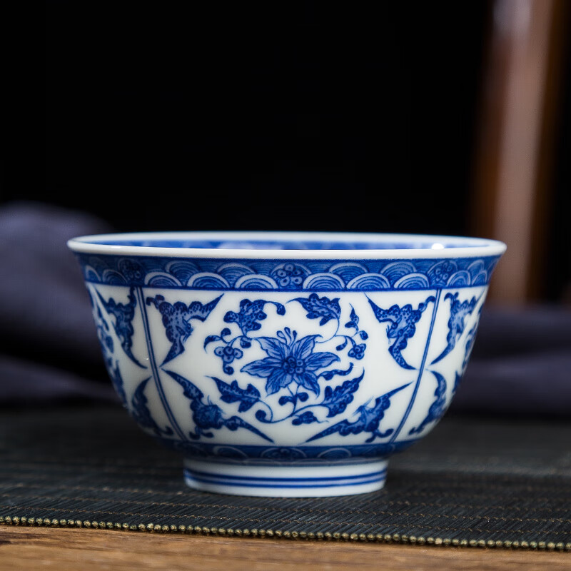 俱欣主人杯品茗杯茶杯单杯个人小茶碗全手工手绘景德镇陶瓷 萱草纹