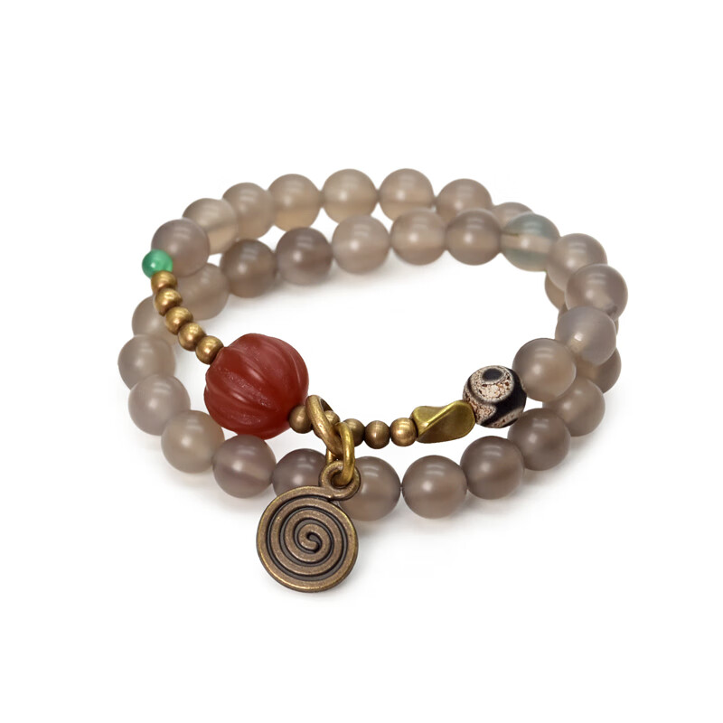 双盈喜民族风玛瑙珠子手链女 设计复古个性手串男情侣饰品 女15码(灰