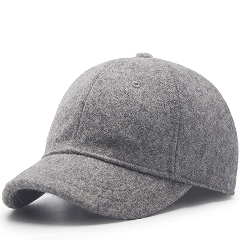 毛呢棒球帽男女秋冬天户外保暖帽子韩版百搭休闲帽 浅灰色 可调节