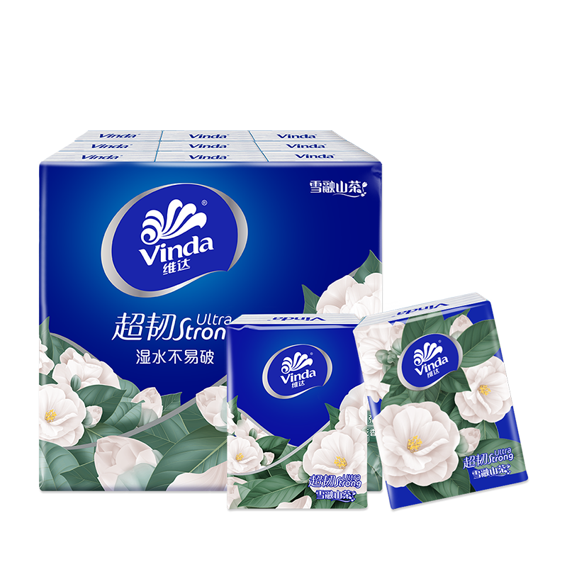 维达（Vinda）超韧山茶花印花有香纸手帕纸4层加厚7张 1条18包 10.9元