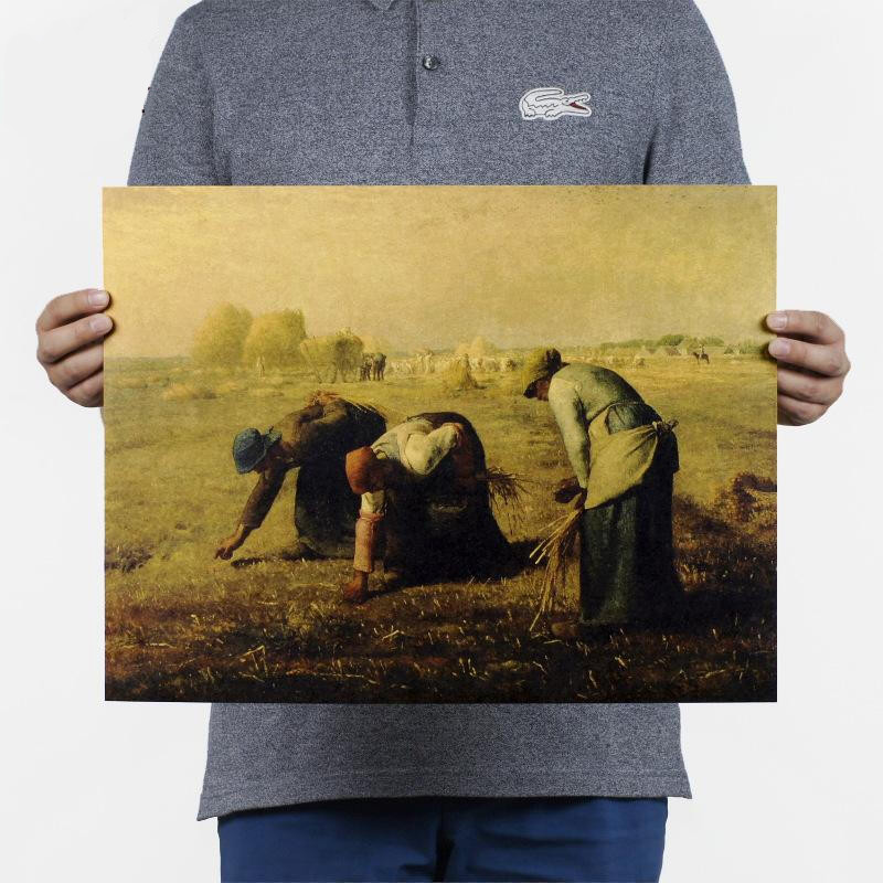 名画 油画装饰画芯复古怀旧牛皮纸海报壁画贴 乳白色 米勒-拾穗者710