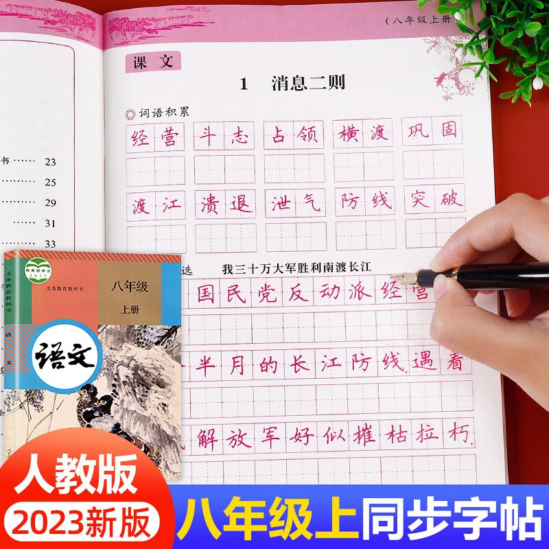 八年级上册语文字帖人教版同步练字帖 初二专用正楷字帖每日一练写字练习同步部编版课本教材楷书正楷描红临摹字帖初中生8上衡水体 【人教版】_写字课课练8上