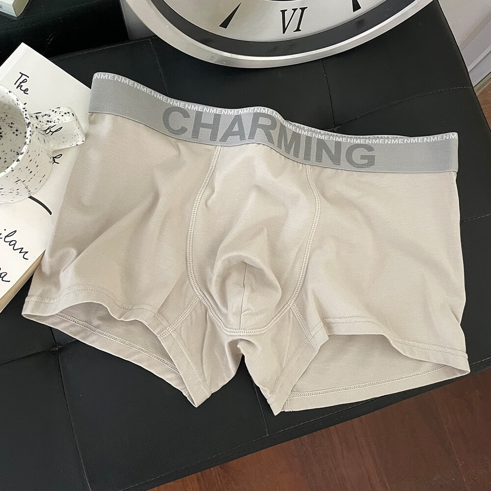 莫代尔男士内裤简约舒适短裤腰边潮流四角男生平角裤 浅灰 1条 L（80-110斤