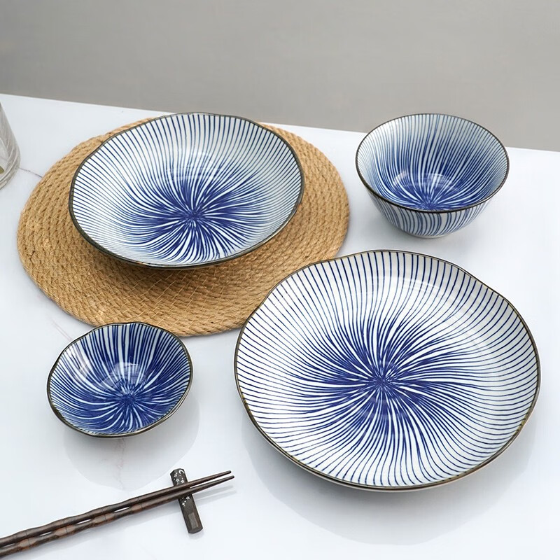 美浓烧（Mino Yaki）日式简约陶瓷深盘饭碗餐具釉下彩日本进口盘子 菜盘 家用 味碟(11*3.5cm)