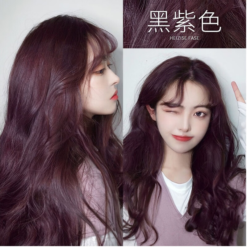 女颜2023流行色奶茶色黑茶色植物盖白发自己在家染头发 黑紫色(不漂色