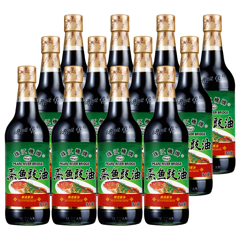 珠江桥牌蒸鱼豉油500ml*12瓶 清蒸河鲜黄豆酿造酱油 煮菜炒饭调料餐饮