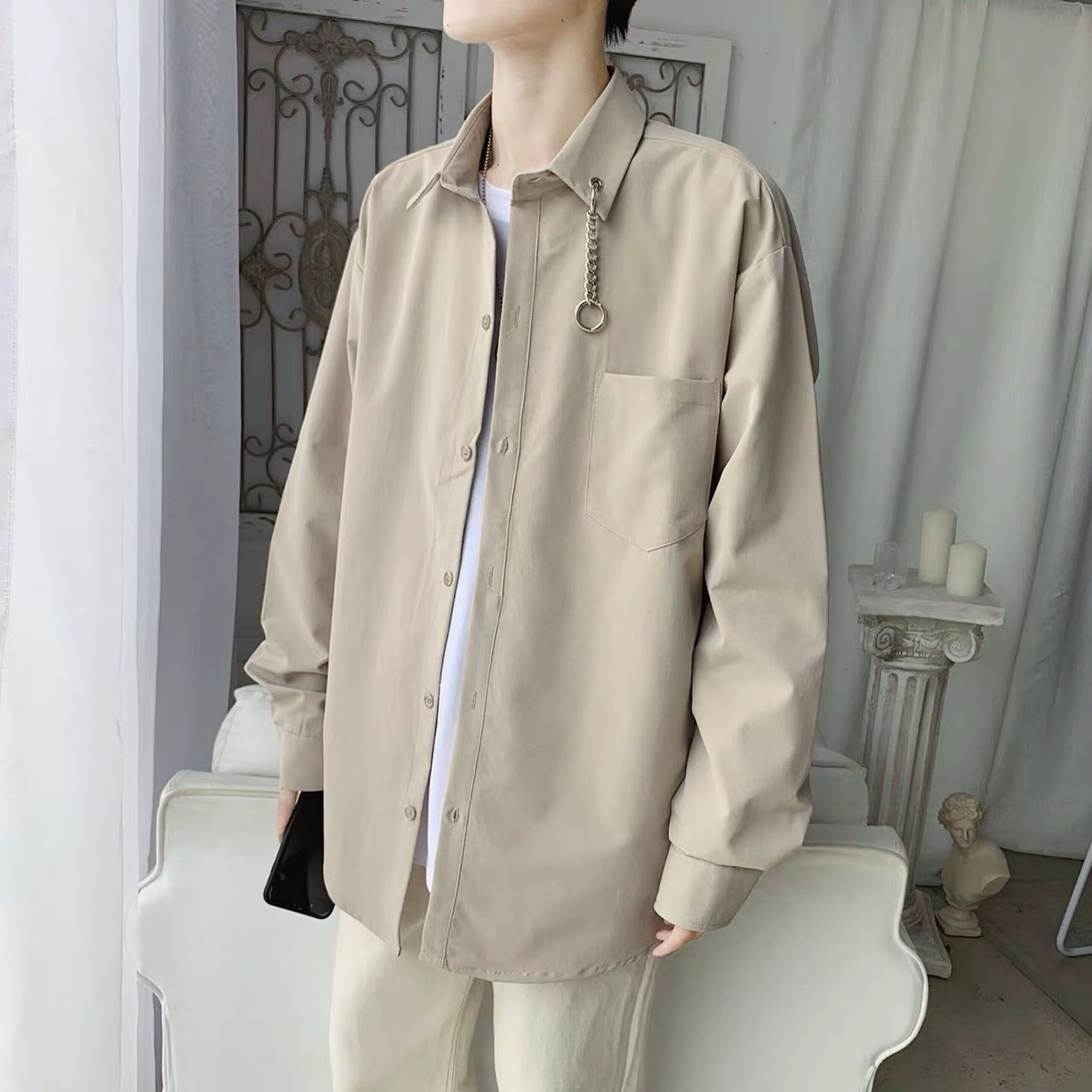 angelgonzales高档ins网红很仙的衬衫慵懒风长袖衬衫男痞帅oversize