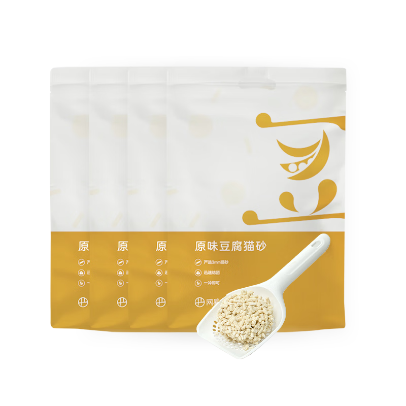 网易严选 3mm原味豆腐猫砂 吸水结团硬度高健康植物胶可冲厕所含水量低 2.6千克4袋 2.6千克