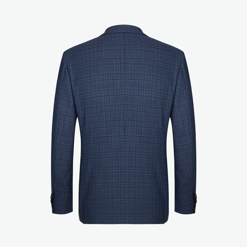 MAYOR男装秋季经典商务西服进口纯羊毛格子职业正装单西装 深蓝色 170A （170/92A）