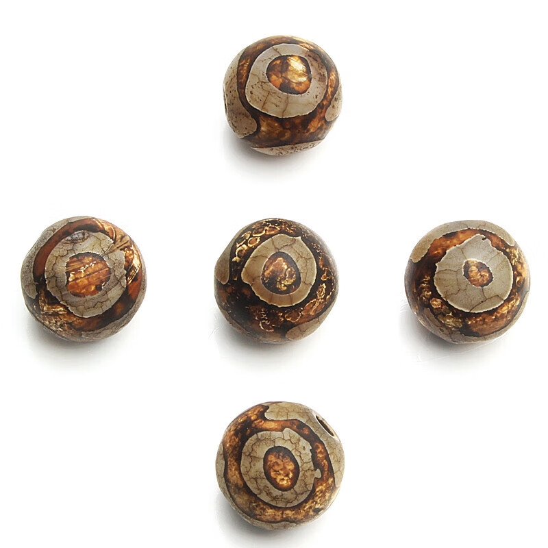 pure girl天然西藏复古老玛瑙打磨三眼圆天珠 串手链把玩念佛珠饰 珠