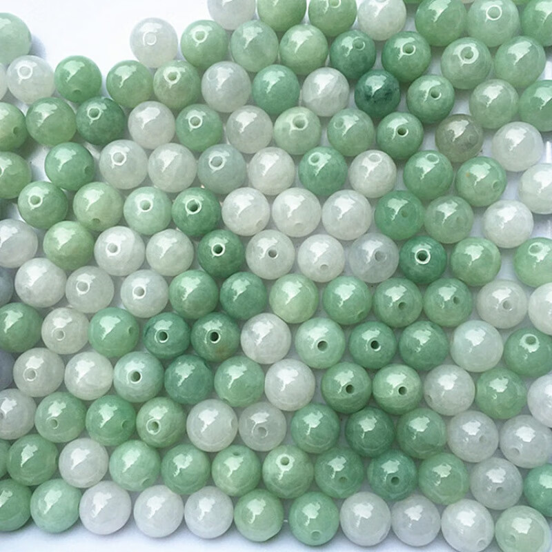 玉真小店缅甸翡翠a货冰糯种绿白圆珠 批发 翡翠豆绿色玉珠手链项链