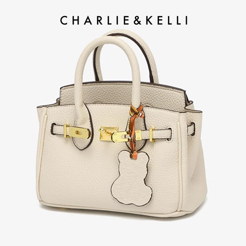 CHARLIE&KELLI CK品牌包包女包2024新款母亲节礼物铂金包时尚手提包斜挎包 米白色